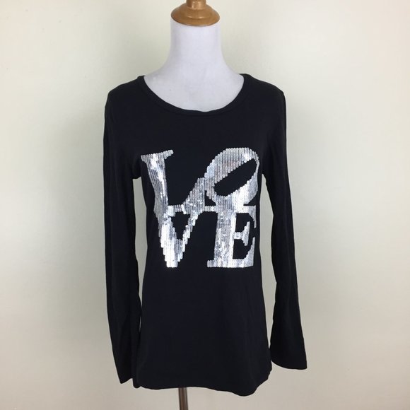 D&G DOLCE & GABBANA Italy Black Silver LOVE Sequin Long Sleeve Shirt - Picture 6 of 8